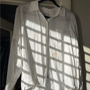 Rails White Shirt with Multicolor Cactus Embroidery